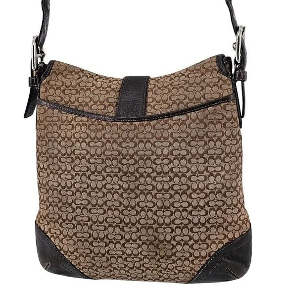 COACH 6376 Soho Brown Signature Monogram Logo Jacquard Leather Shoulder Bag - Picture 2 of 12